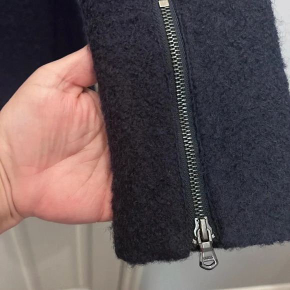 💙”Guess” Women’s Dark Navy Blue Wool Blend Zip Front Coat w/ Pockets Size S💙 - Picture 9 of 15
